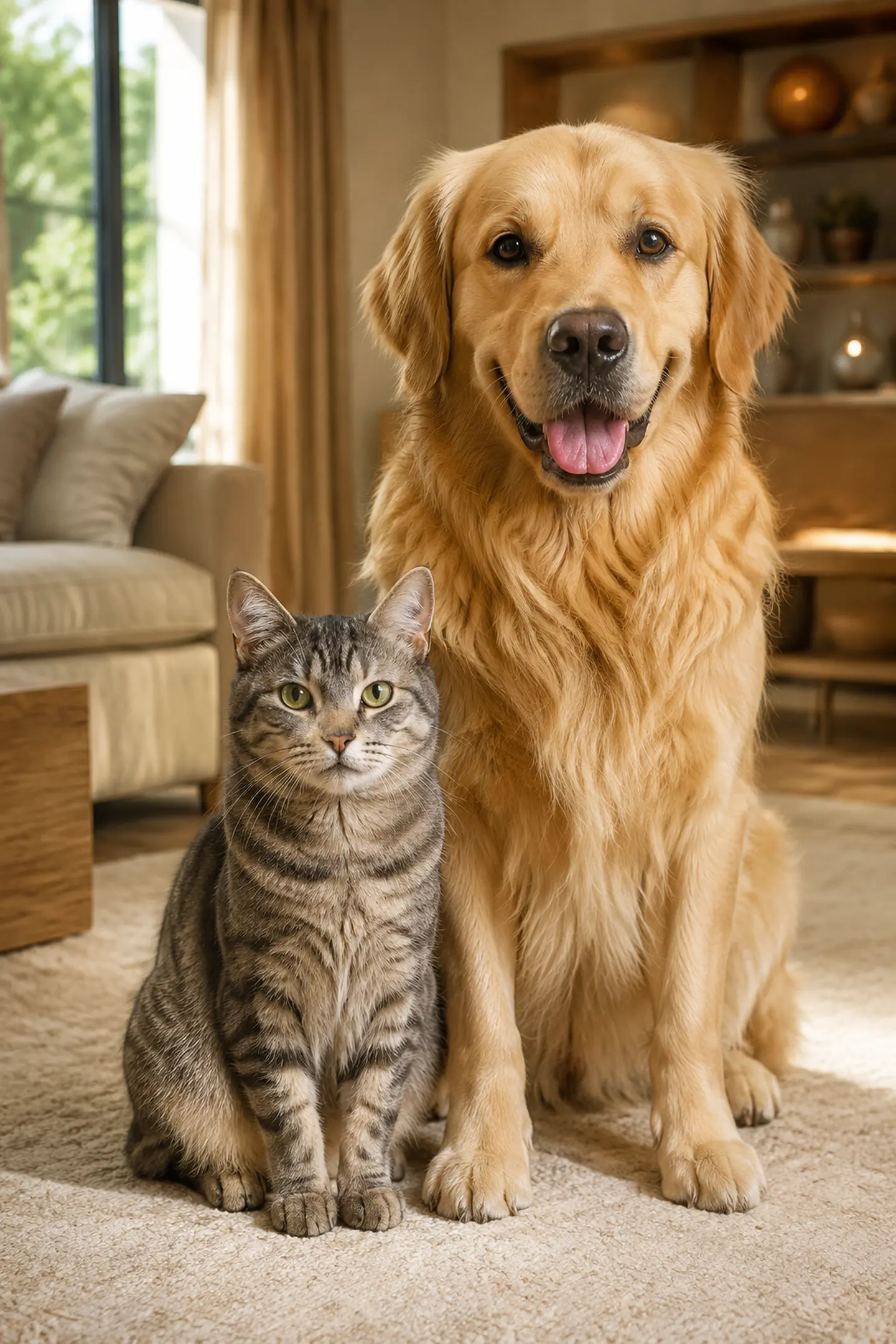 Golden retriever et chat tigré réunis dans l’univers AnimauxLove