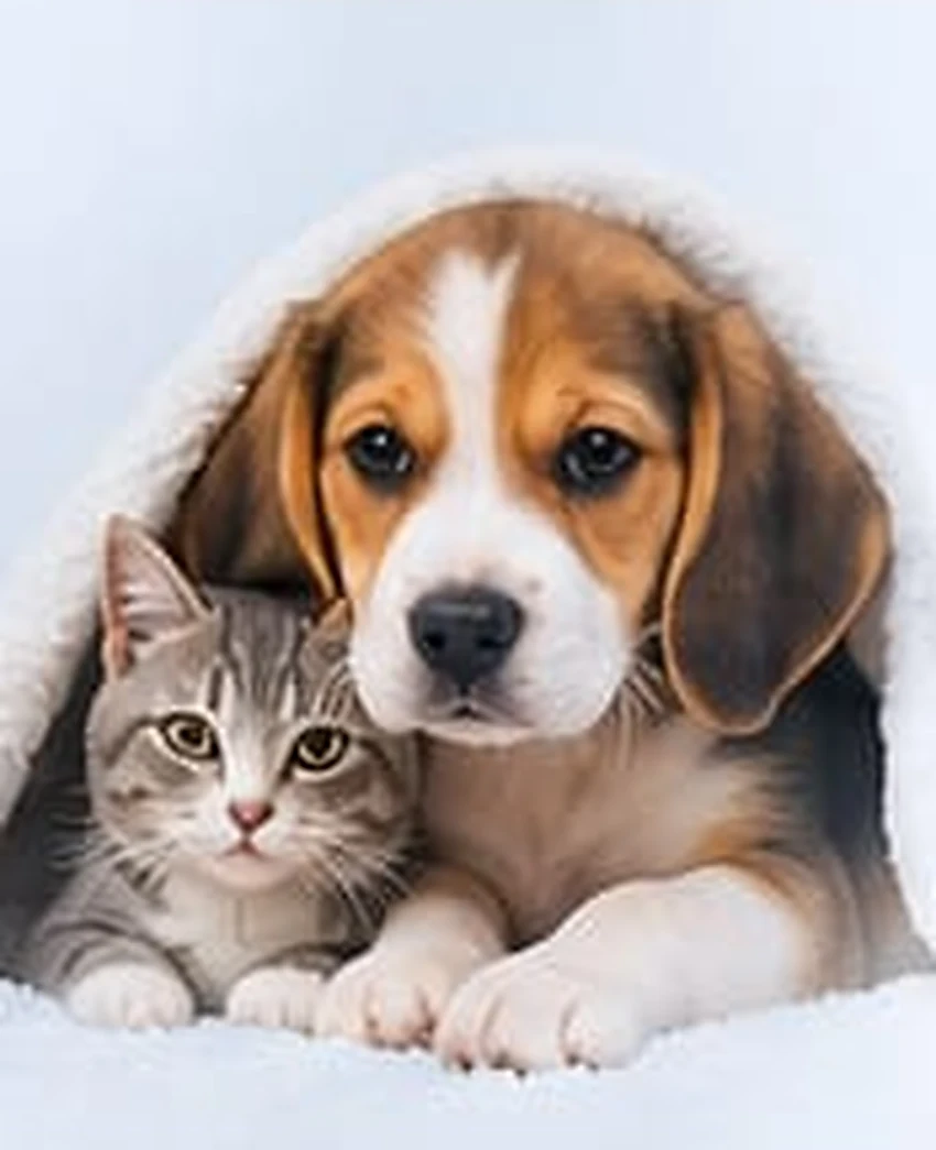 Chien et chat dans un univers propre et confortable